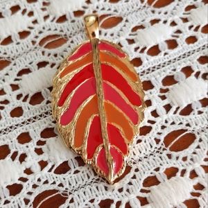 Leaf Pendant with Magnetic Clasp - Orange and Gold